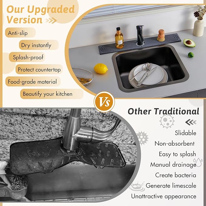 Diatomite Sink Mat around Faucet, Instant Dry Stone Sink Tray Cleaning Tools