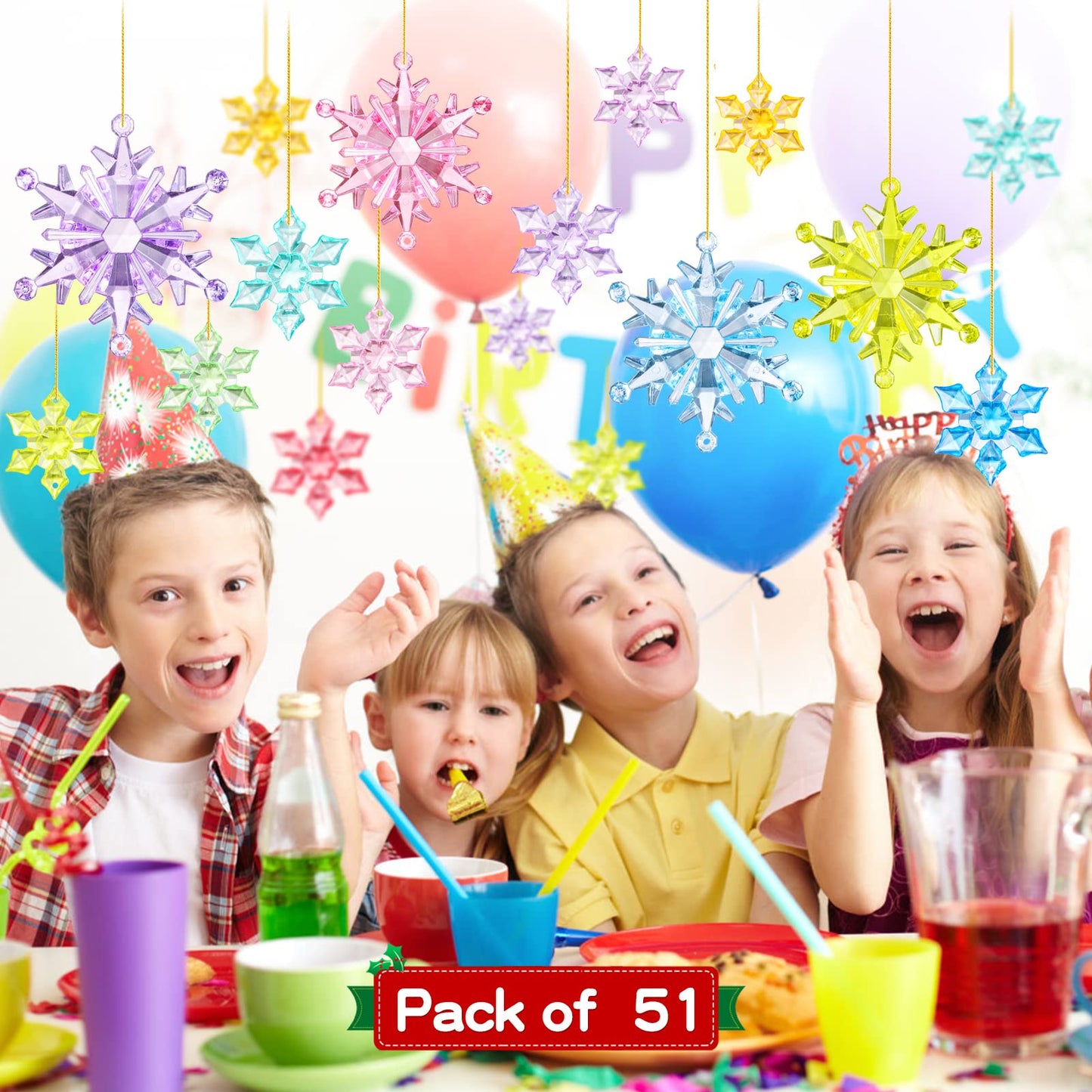 NHBTYKL 51 Pcs Colorful Snowflake Ornaments Acrylic Snowflake Pendants for Christmas Tree Wedding Party Winter Party Ceiling Hanging Deco