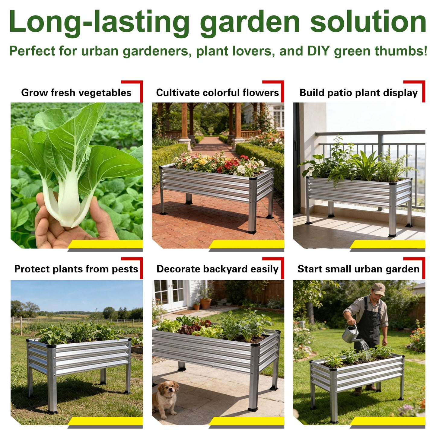 Yardbliss Large Galvanized Raised Garden Bed Outdoor with Legs, Load Capacity 1200LB, 48x26x30in Raised Garden Bed, for Backyard/Patio/Balcony/Gardening/Vegetables Flowers, Sliver