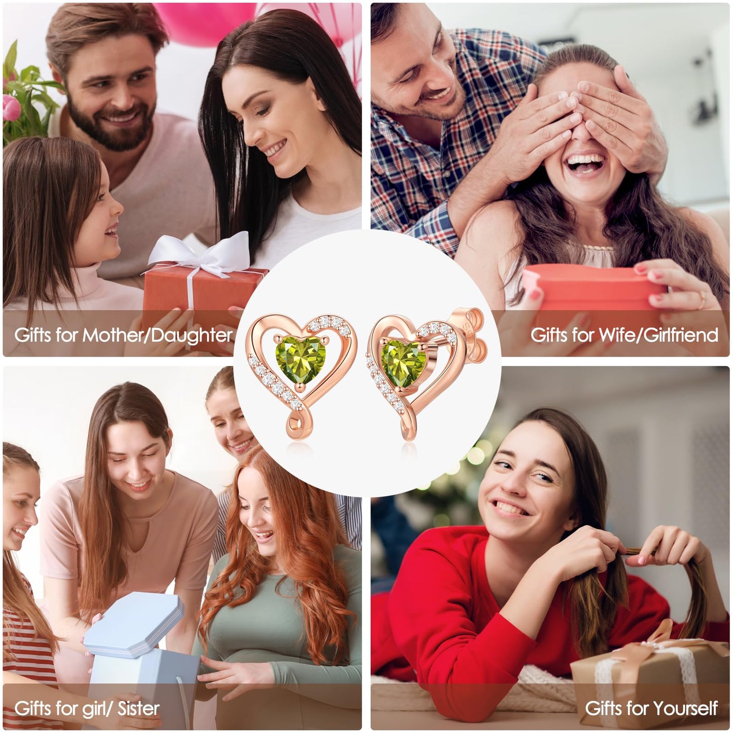Zifeel Earrings for Women, August Birthstone Peridot Heart Studs Earring，Womens Earrings Gifts for Anniversary Birthday Christmas Valentines Mothers Day Gift Jewelry for Women Wife Her Mom