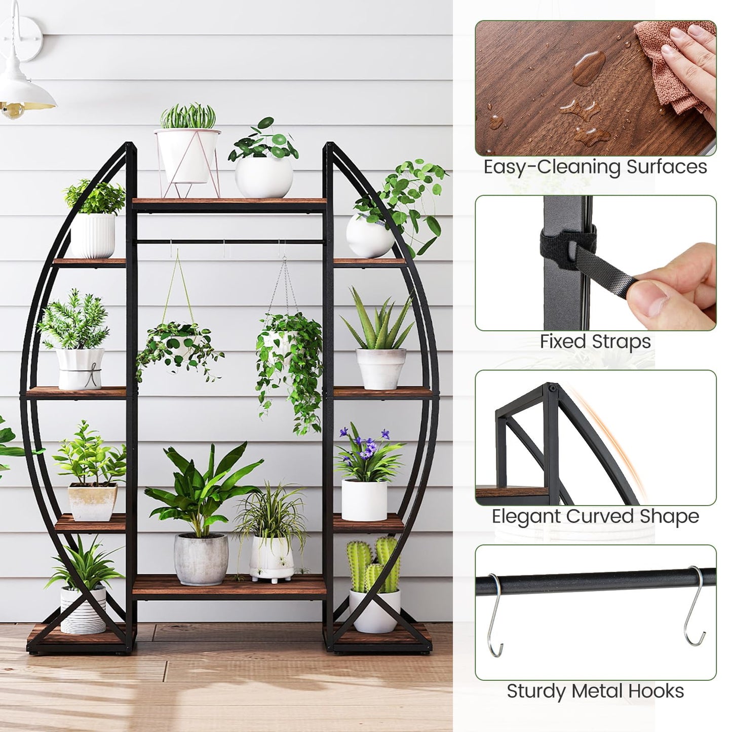 Giantex Plant Stand Indoor with Grow Lights, 10-Tier 63" Tall Metal Plant Shelf for Multiple Plants, Decorative Curved Large Flower Stand Display Pot Rack for Living Room, Home, Balcony, Patio