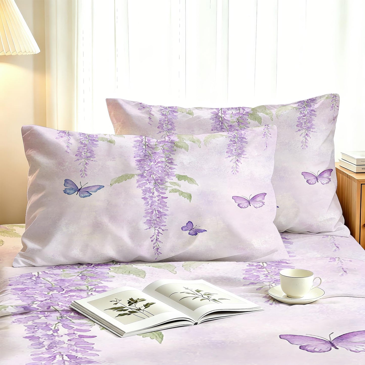 Butterfly Queen Sheet Set Wisteria Flat Fitted Sheet Sets
