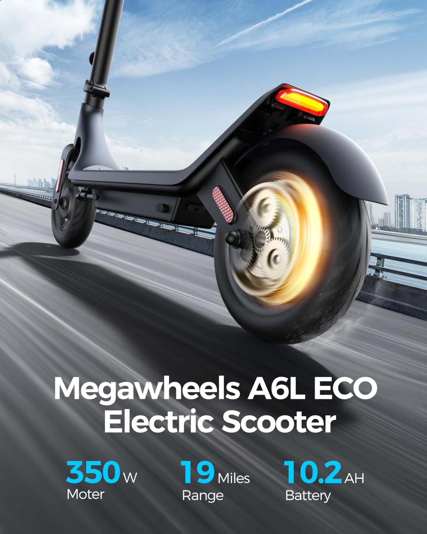 MEGAWHEELS Electric Scooter,Electric Scooter Adults,10in Pneumatic Tires,350W Motor,19 Miles Range,E Scooter with Smart APP Control for Commuting, Outdoor, Short Travel UL2272