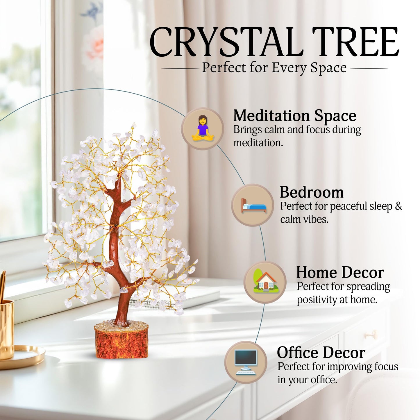 YATSKIA Clear Quartz Crystal Tree | Healing Gemstone Tree | Natural Feng Shui Crystal | Desk Decor for Women | Coffee Table Decor | Unique Gifts for Women | 10 Inch