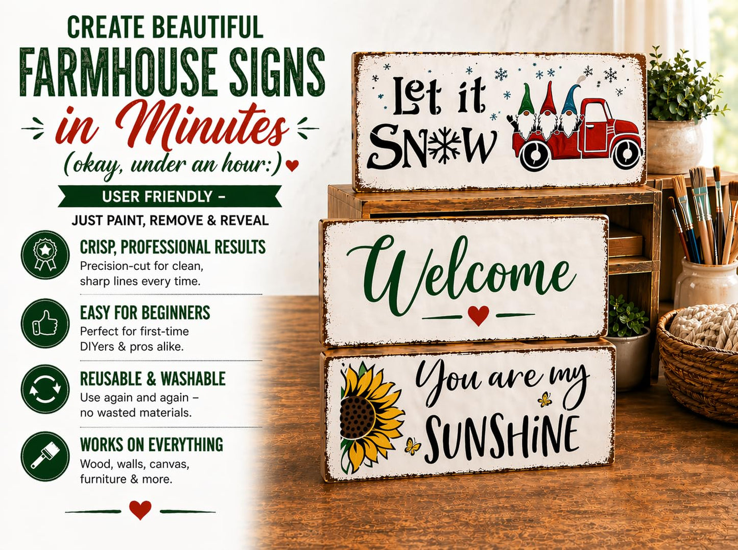 22PCS Large Letter Welcome Stencils for Painting on Wood - Farmhouse Stencils for Crafts Reusable for Canvas, Fabric, Walls, Porch Sign, Christmas - Home Sweet Home Stencil