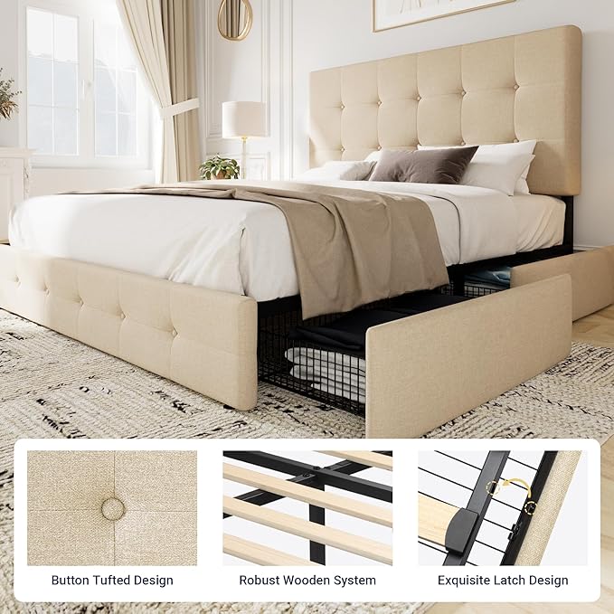 Allewie Upholstered Queen Size Platform Bed Frame