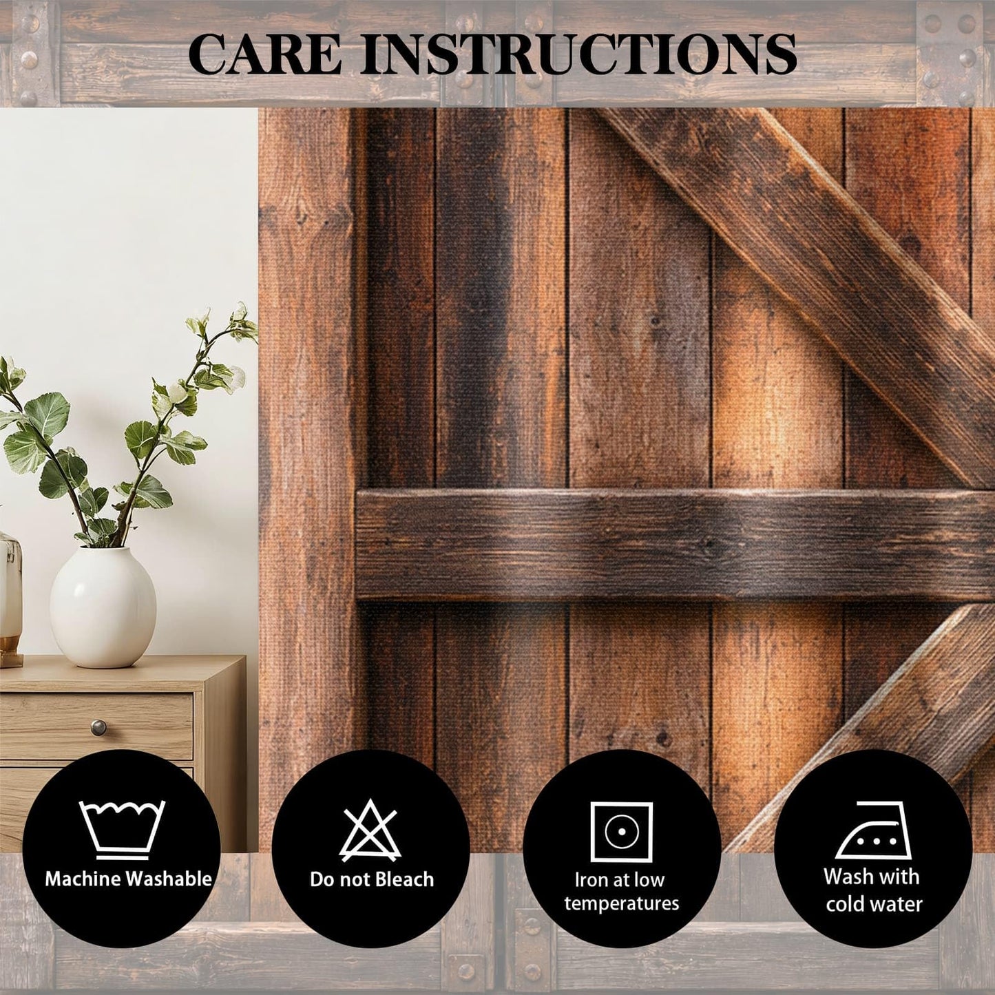 Warm Brown Rustic Barn Door Blackout Curtains, Vintage Wooden Texture Grommet Top Window Drapes, Thermal Insulated Room Darkening Curtains for Bedroom Farmhouse Cabin, 2 Panels Set, 42"W x 45"L