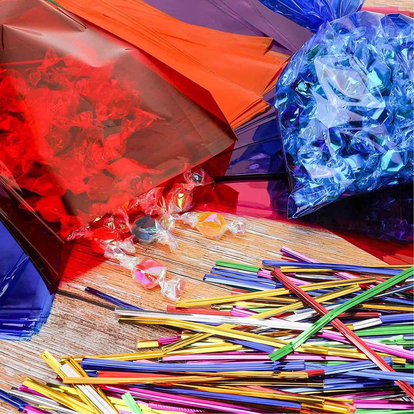 brzikwt 100Pcs Iridescent Gift Bags，Cellophane Bags,Treat Bags,Goodie Bags,Candy Bags They are suitable for Valentine, Birthday, Christmas,Gift Cookie Snack Packing Party Favor Supplies 6x9 inch