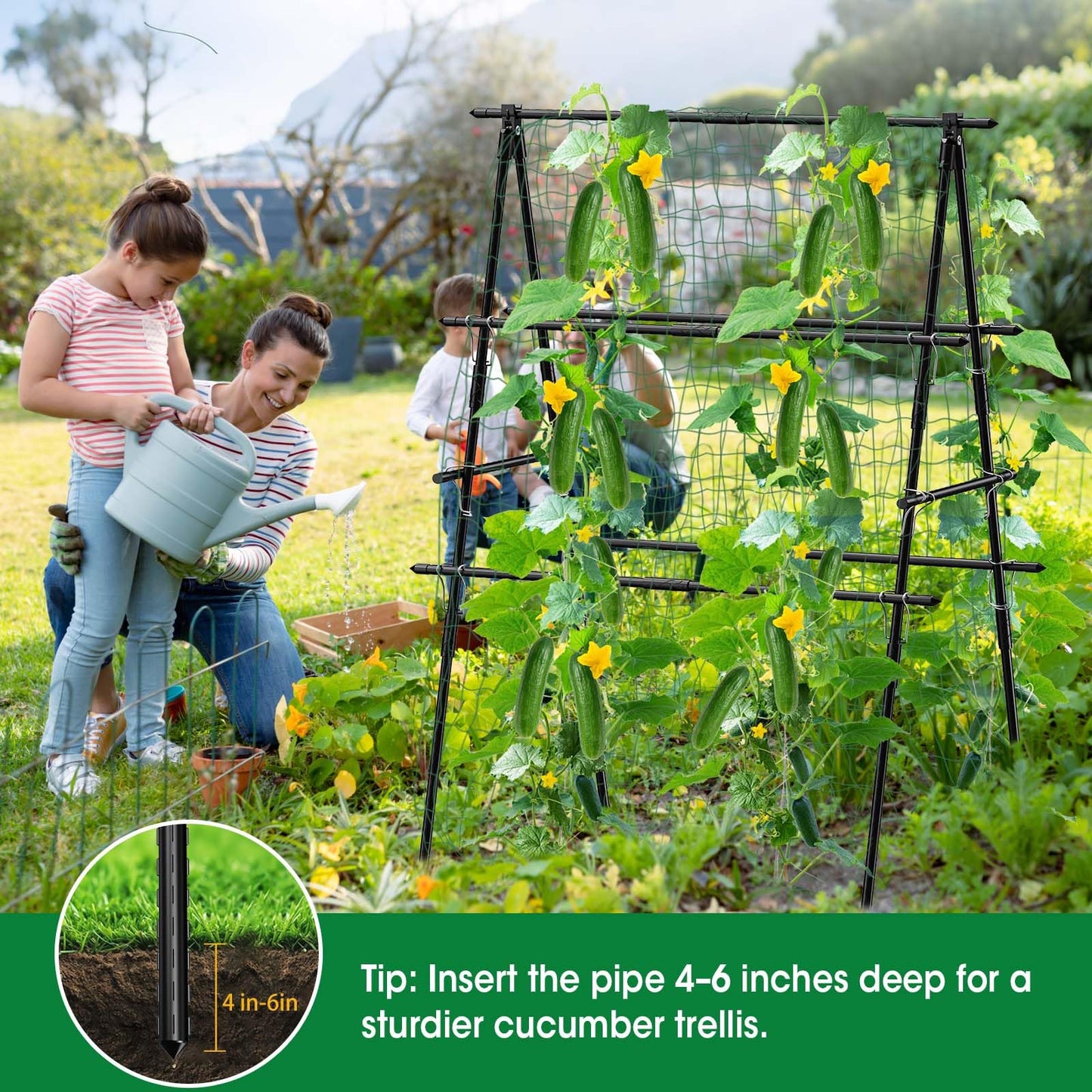 Cucumber Trellis, 31''X47'' A-Frame Cucumber Trellis for Raised Bed with Climbing Net, Metal Garden Trellis for Climbing Plants for Cucumber,Tomato, Grapes and Flowers