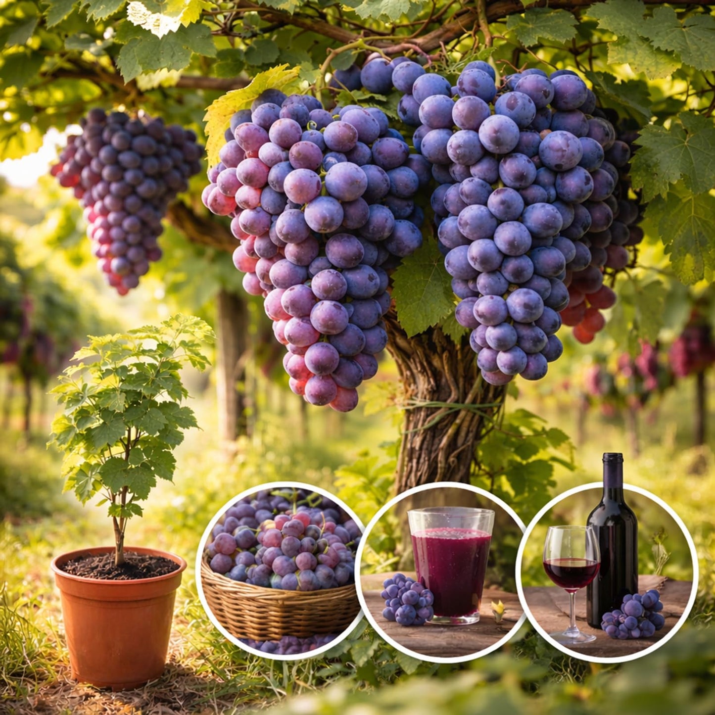 Concord Grape Vine Plants – Cold Hardy Purple Grapes for Home Gardens – Sweet Grapes for Fresh Eating, Juice & Jellylants for Growing - (3 Plants)