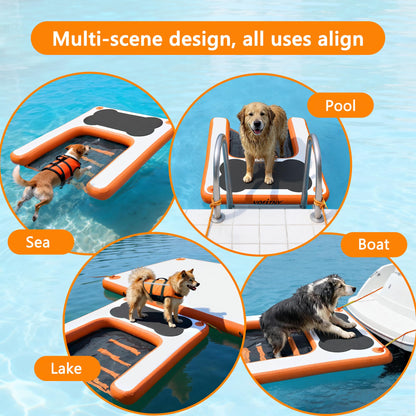 VOFiTNY Dog Boat Ramp Dock for Pool Inflatable Puppy Water Raft Plank Portable Pup Mat Floating Doggy Floats Ladder Play Bright Orange up to 240lbs