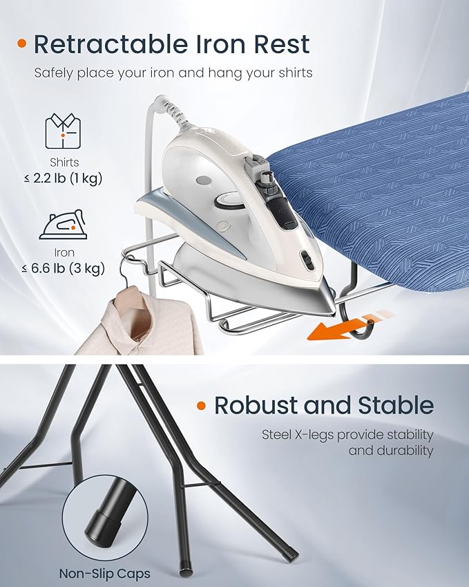 SONGMICS Ironing Board, Foldable Iron Board, Height Adjustable up to 35 Inches