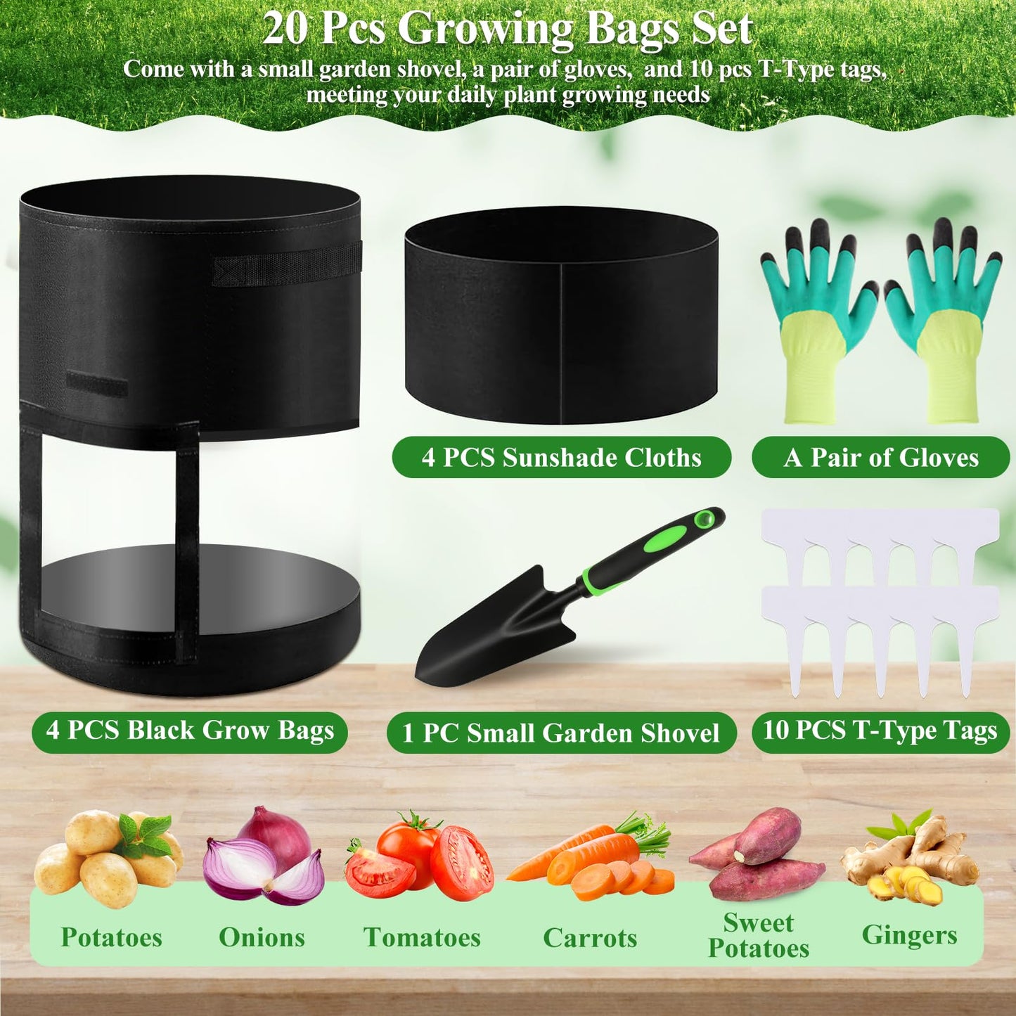 4 Pack 10 Gallon Potato Grow Bags with 360°Visible Window, Heavy Duty Thickened Nonwoven Fabric Plant Grow Bag with Sunshade Cloth, Reusable Garden Grow Bags for Potatoes, Vegetables, Flowers