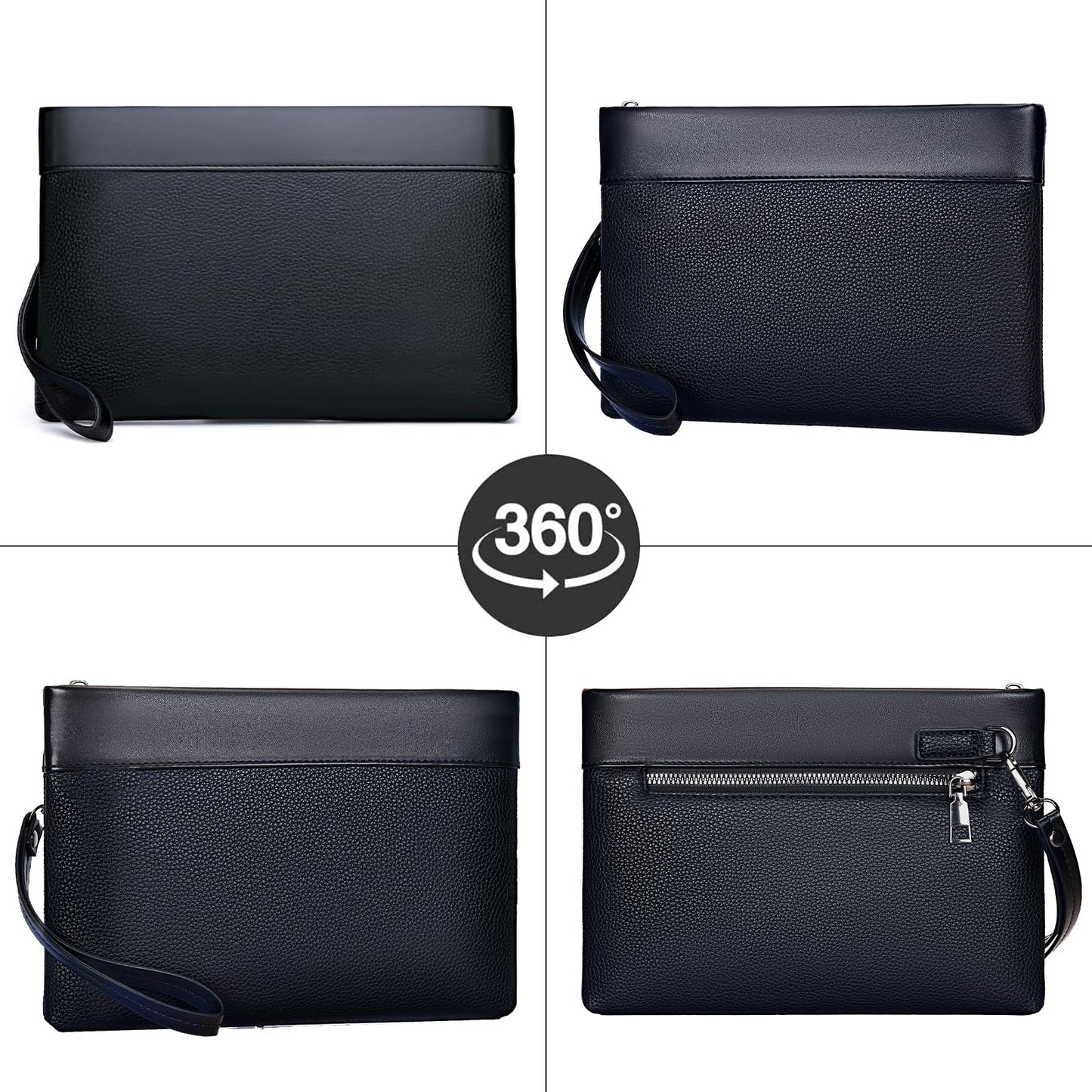 Eshow Mens Wristlet Bag Clutch Purse Handbags Synthetic Leather Bags with Wrist Strap Zip Closure 7.9 Inch for Business Travel Work