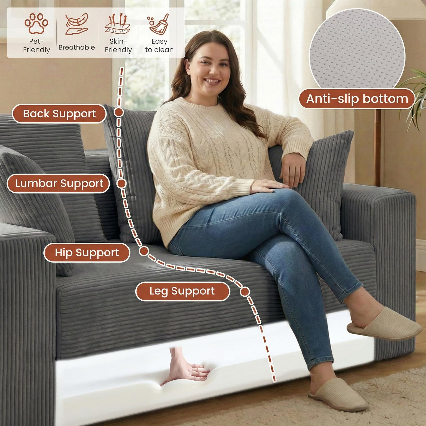 AOLVDOW Convertible 5 in 1 Futon Sofa Bed Full Size, Corduroy Boneless Couch Sleeper Sofa with 4 Pillows, Foldable Pull Out Loveseat Floor Mattress for Living Room, Apartment, Small Space & Dorm