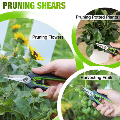 WORKPRO 2-Piece Secateurs & Pruning Scissors | Heavy Duty 210mm Bypass Secateurs with SK5 Blades and 160mm Shears | Labor-Saving Scissors with Safty Lock | Essential Garden Tools for Pruning Flowers
