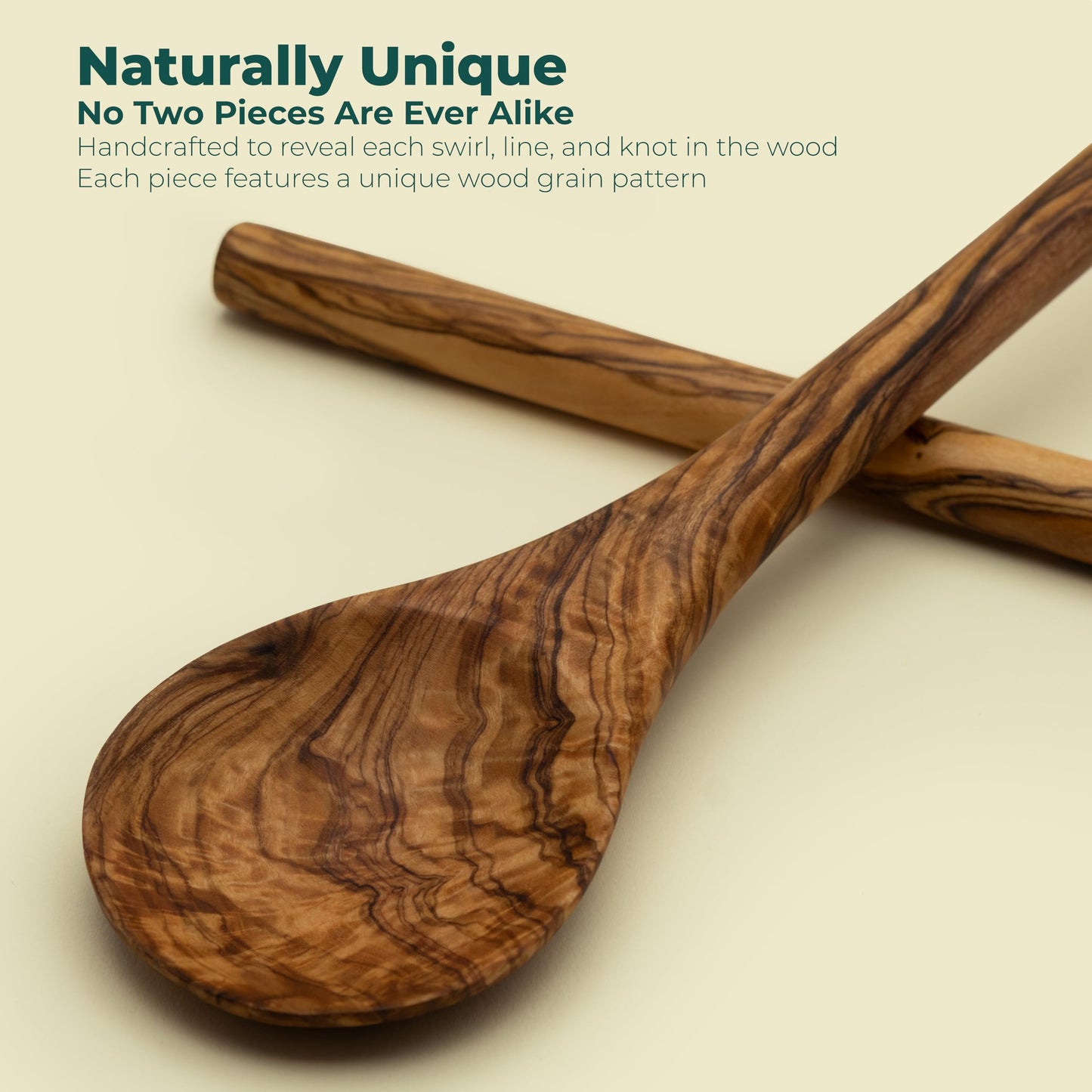 Sainte Olive 14.5 Inch Handmade Natural Olive Wood Cooking Spoon, Heat Resistant, Perfect for Nonstick Pans and Deep Pots