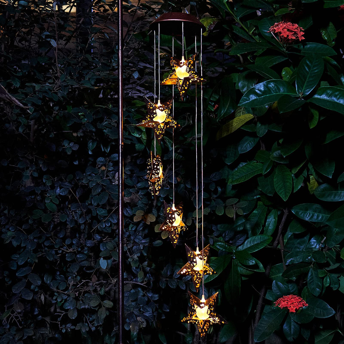 Tryme Solar Wind Chimes Star Wind Chime Warm LED Hanging Solar Lights Unique Garden Decor Memorial Thanksgiving Gifts for Mom Grandma Sister Home Party