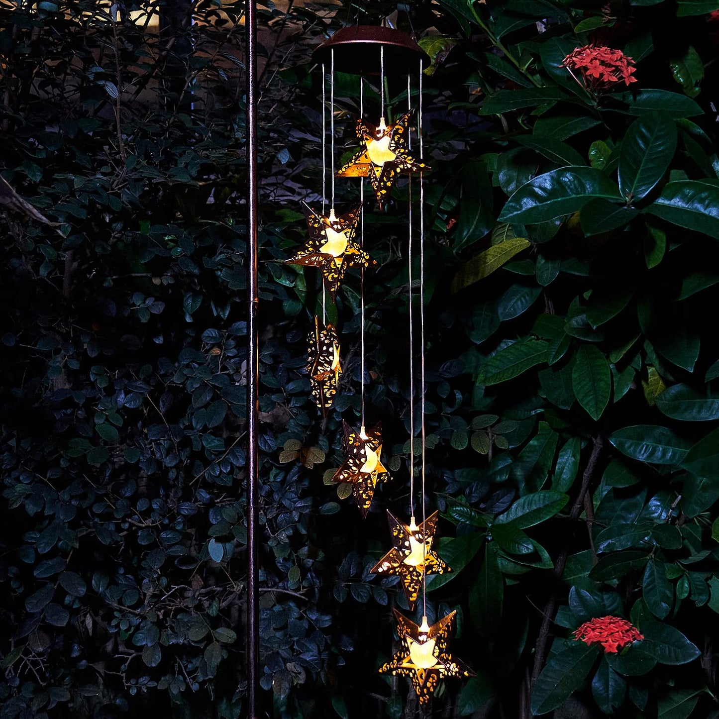 Tryme Solar Wind Chimes Star Wind Chime Warm LED Hanging Solar Lights Unique Garden Decor Memorial Thanksgiving Gifts for Mom Grandma Sister Home Party