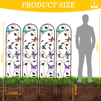 aboxoo Set of 4 Packs Butterfly Metal Garden Trellis for Climbing Plants,Outdoor Decorative Flowers Arch Fence Trellis for Outdoor Patio,Garden,Lawn,Yard,Backyard,Wall Brackets,60'' H x 11'' W