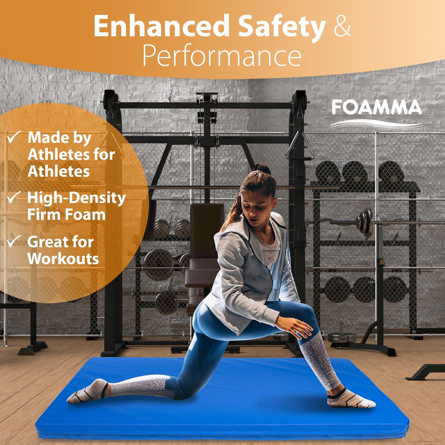 Foamma Gymnastics Mat, 4" x 4 ft x 6 ft, Blue, High-Density Landing Mat with Waterproof Cover, Ideal for Wrestling, Tumbling, Kids & Adults – Gymnastics Equipment for Indoor & Outdoor Use