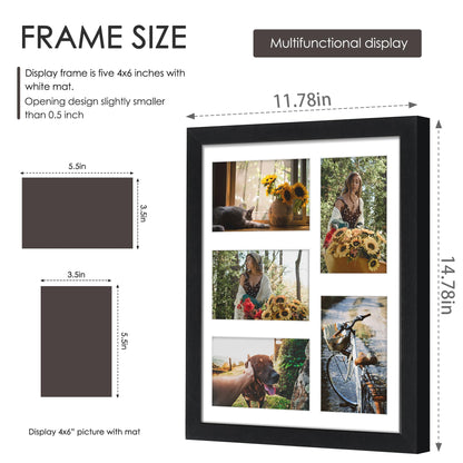 DUENPY 11x14 Collage Picture Frame, 4x6 Collage Picture Frame, Displays Five 4x6 inch Photos, or 11x14 (Without Mat) Wall Decor Wall Hanging or Tabletop, Black.
