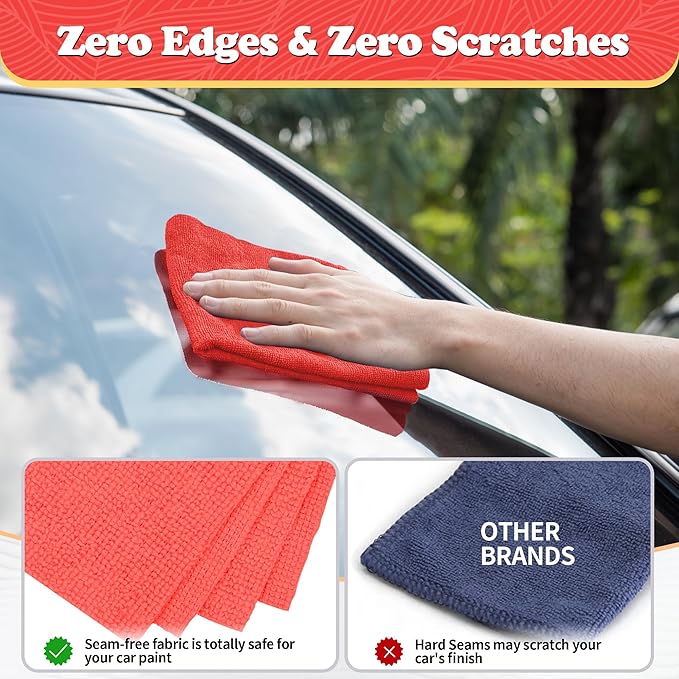 FIXSMITH Microfiber Cleaning Cloth, Shop Towels Bulk, 24 Pack Red Microfiber