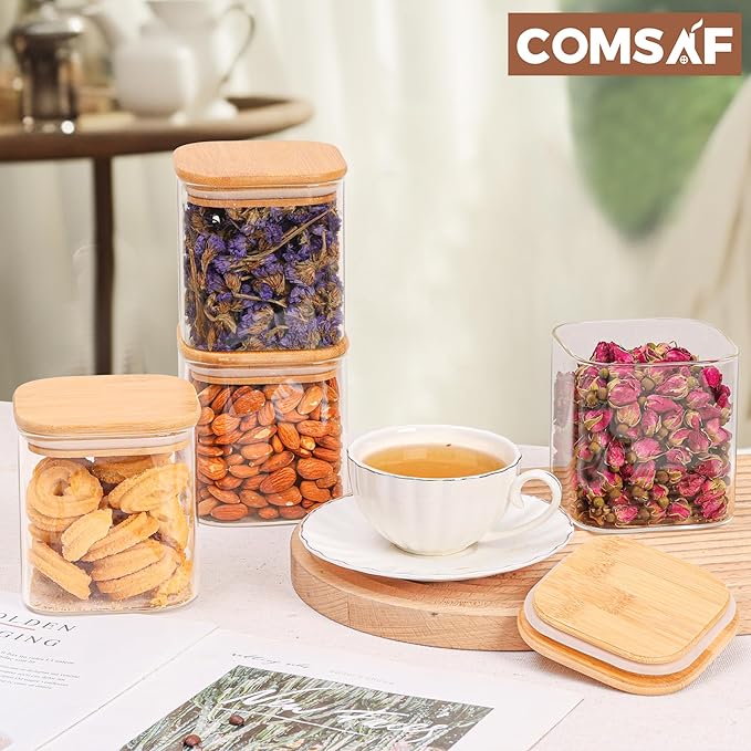 ComSaf 0.7 Qt Glass Food Storage Jars Set of 4, Pantry Organization Jar