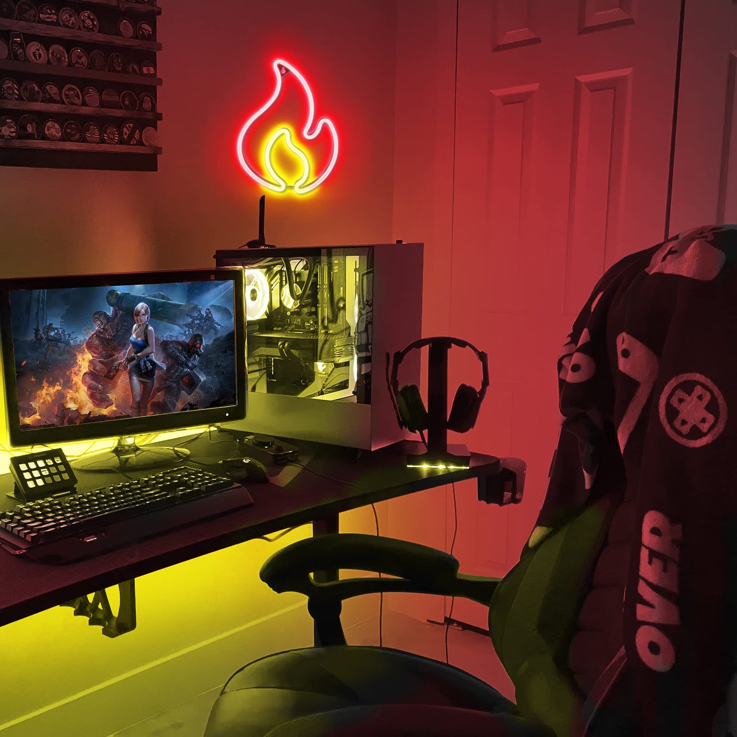 Lumoonosity Flame Neon Sign, Red and Yellow Neon Light with On/Off Switch, Led Light Sign for Wall Decor, Hanging Flame Shaped Light, Fire Neon Lights for Bedroom, Gaming Room Setup
