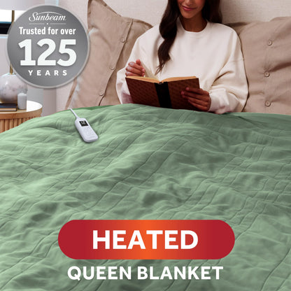 Sunbeam Royal Ultra Fleece Heated Electric Blanket King Size, 90" x 100", 12 Heat Settings, 12-Hour Auto Shut-Off, Machine Washable, Pebble Beige