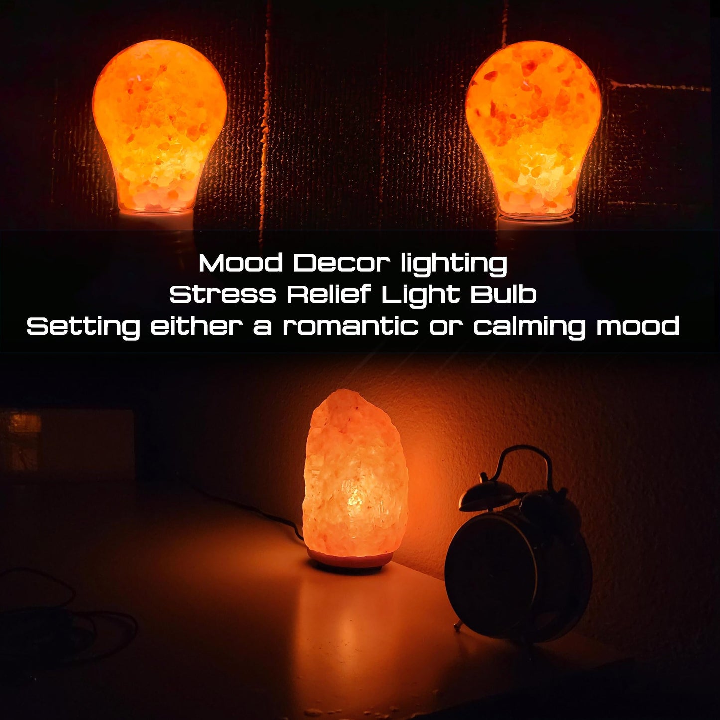 Elmoyle Dimmable Himalayan Salt Lamp LED Light Bulbs, E26 2200K Warm Amber Pink Night Light, 6W Mood Lighting, E26 A60 Salt Rock Stress Relief Bulbs for Bedroom, Decor, Sleep Light, 2pack