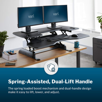 Vari VariDesk Pro Plus 48 - Adjustable Desk Converter with 11 Height Settings - Laptop Sit Stand Desk Riser for Home Office, Table Tops, Workspace - Fully Assembled with Spring Loaded Lift - Black