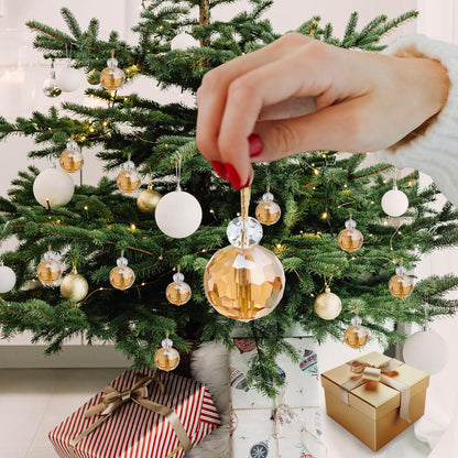 12 Pcs Crystal Glass Christmas Balls Ornaments, 0.87" Mini Prism Ball Christmas Tree Decorations, Hanging Crystal Ornament Clearance for Xmas Wedding Party Home Decor (Gold)