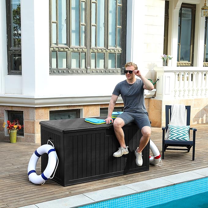 YITAHOME 150 Gallon Large Deck Box with Side Handles, Outdoor Double-Wall Storage for Patio Furniture Cushions, Garden Pool Accessories, Waterproof & Lockable