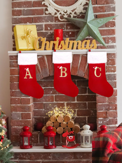 Wlflash 20 Inches Super Soft Plush Monogram Christmas Stockings Xmas Rustic Personalized Stocking Embroidered Letter Decoration for Decor