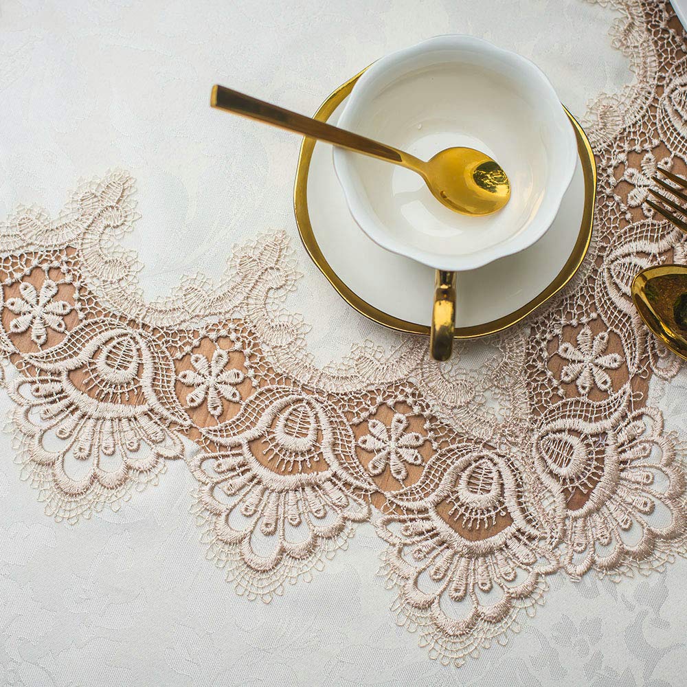 ARTABLE Lace Table Cloth Rectangle Traditional American Style Antique Flower Decor Macrame Luxury Victorian for Outdoor Farmhouse Rustic Kitchen Party Birthday Picnic (Light Brown, 52 x 70 Inch)