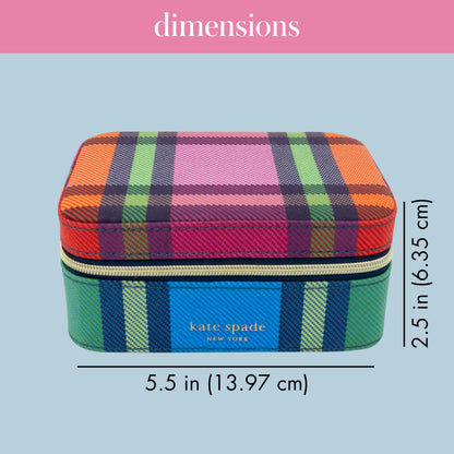 kate spade new york Black Travel Jewelry Case, Small Jewelry Box to Organize Rings, Necklaces, Earrings, Grand Plaid Duo