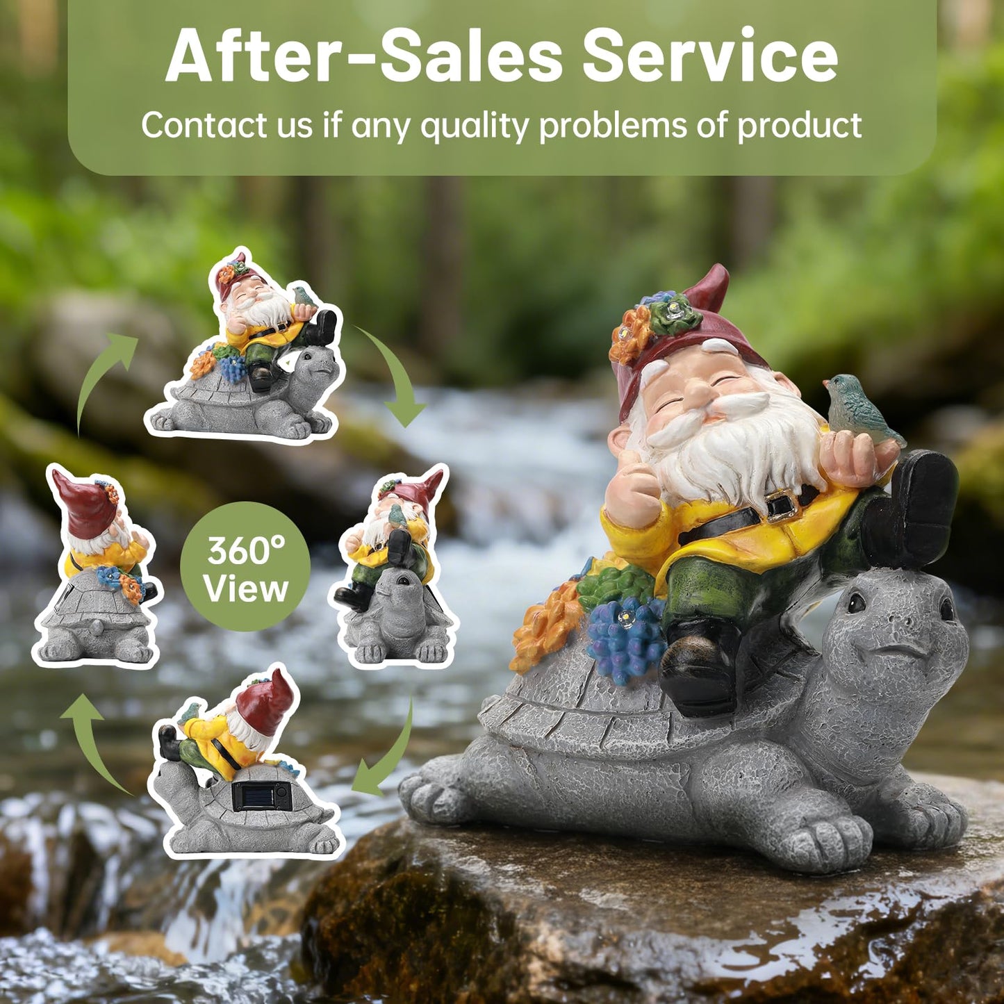 Ayadon Solar Gnome Statue Outdoor Decor,Gnome on Turtle Figurines with LED Light for for Garden Yard Balcony Lawn Christmas Housewarming for Women Mom Grandma