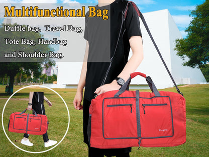 Woogwin Travel Duffel Bag Large Foldable Waterproof Overnight Bag for Beach Swim Bags Pool Sports Gym, 60L Red, Big Size, Large Duffle Bags