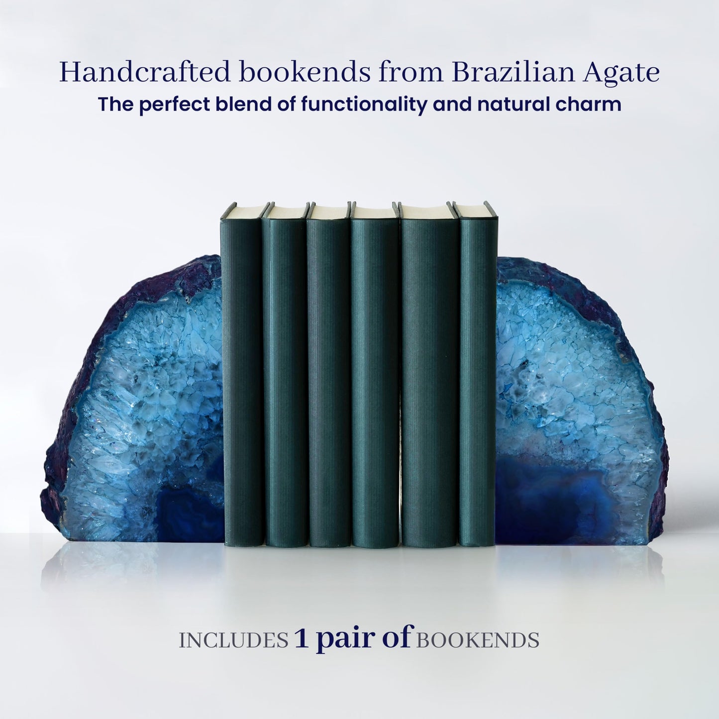 Bookends, Agate Bookends, Handcrafted Brazilian Stone Bookends for Unique and Crystal Energetic Decoration, Perfect for Gifts, One Pair of Teal Bookends Size 3-4 lbs