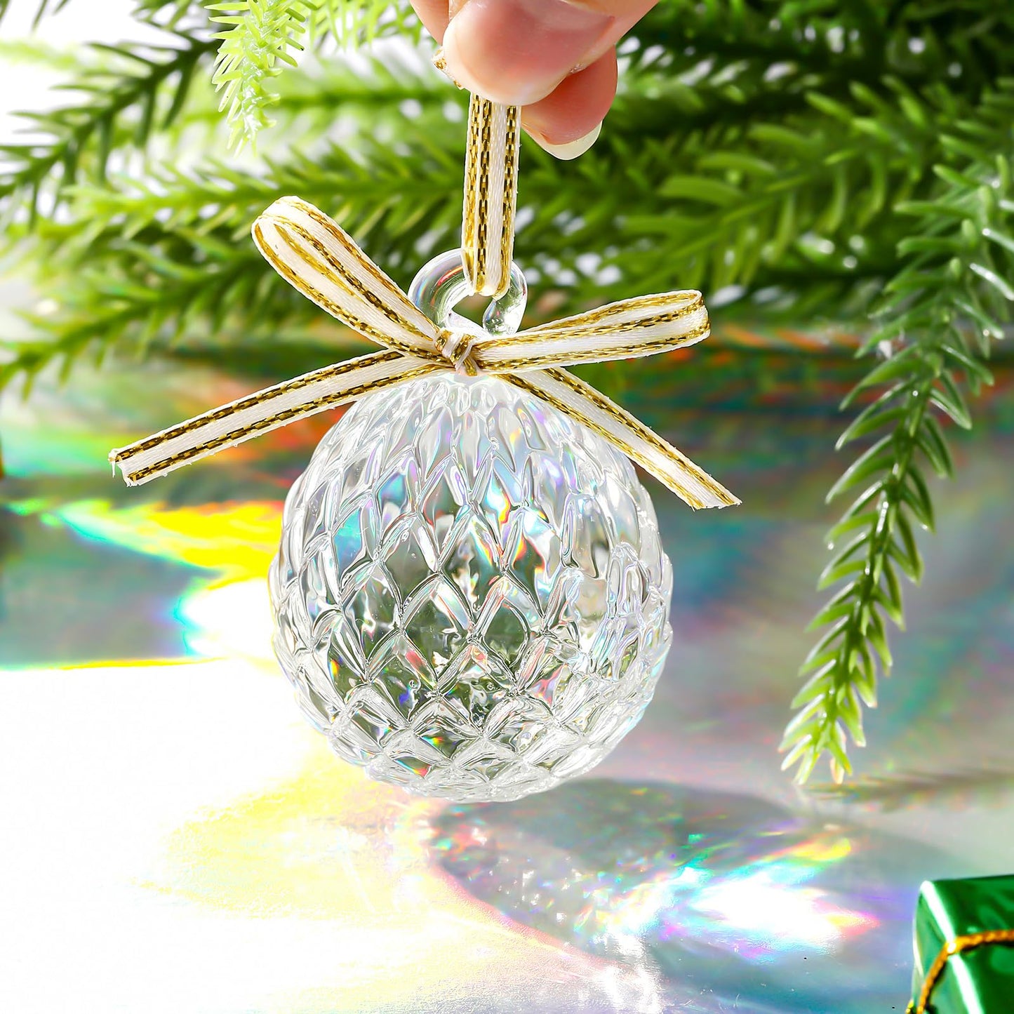 CroBlissful 4 Pcs Crystal Pinecone Christmas Ornaments 1.97'' Christmas Glass Crystal Ball Ornaments Hanging Glittering Clear Prism Pendant Suncatcher for Christmas Tree Party Decor Gift
