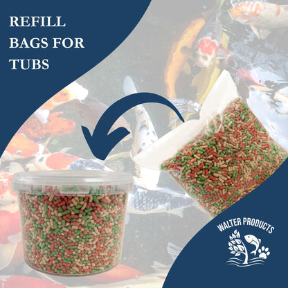 Walters Variety Sticks (5L Tub) | Pond Fish Food for Goldfish, Koi and all Cold Water Pond Fish | Nutritional Floating Fish Food Pond Sticks in Stay Fresh EasyTubs and Refill Bags