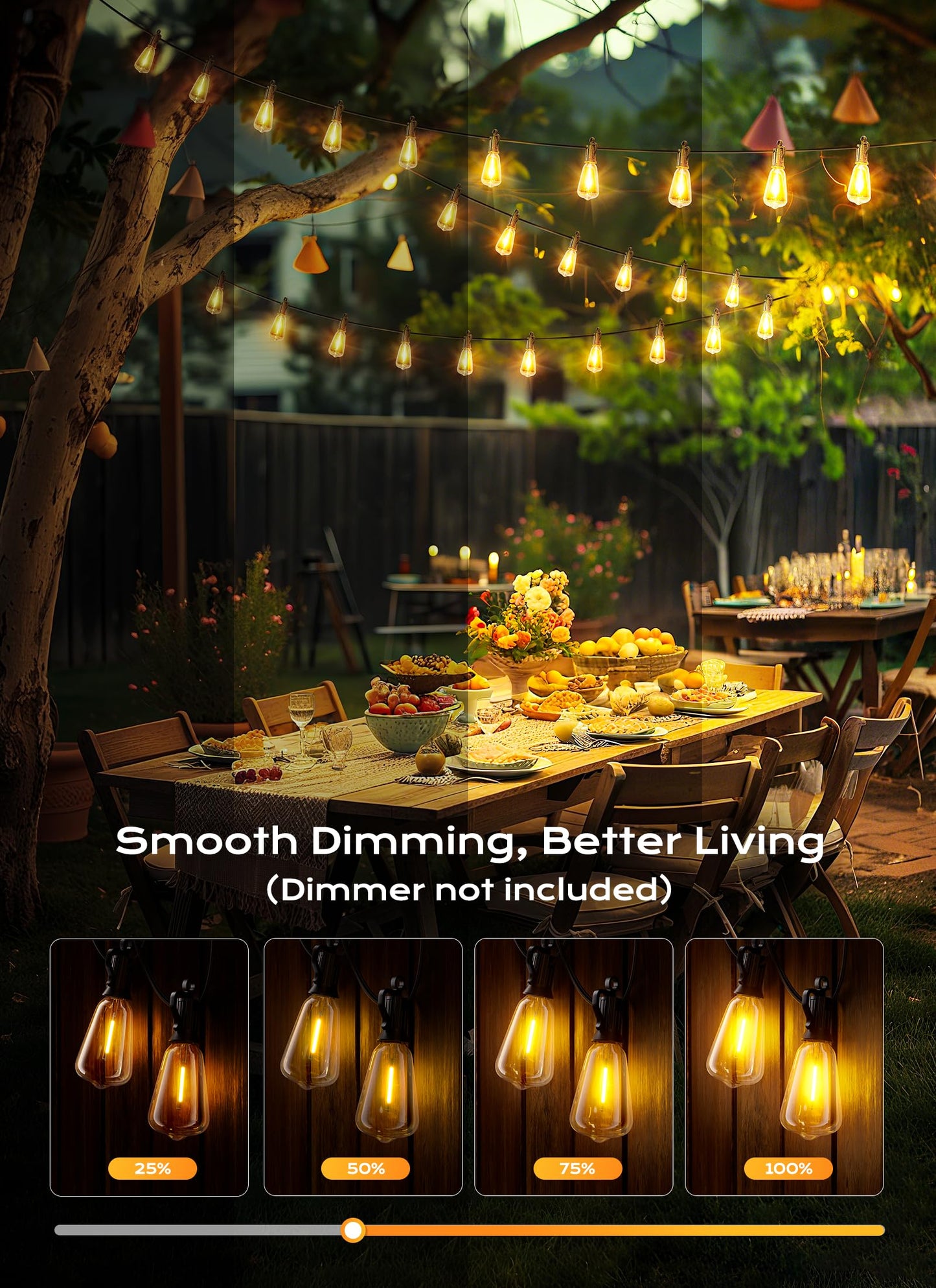 Brightown Outdoor String Lights, 180FT 60+2 LED ST38 LED Patio Lights Shatterproof, Dimmable IP65 Waterproof Connectable Hanging Outdoor Light for Backyard, Porch, Deck, Balcony