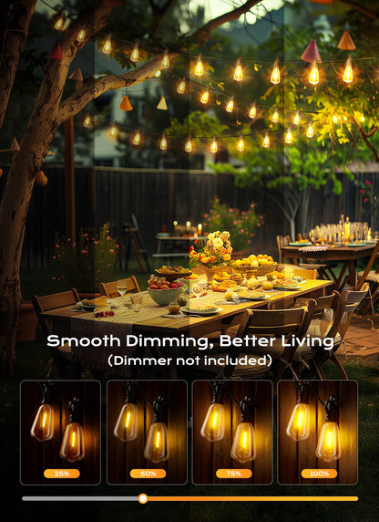Brightown Outdoor String Lights, 180FT 60+2 LED ST38 LED Patio Lights Shatterproof, Dimmable IP65 Waterproof Connectable Hanging Outdoor Light for Backyard, Porch, Deck, Balcony