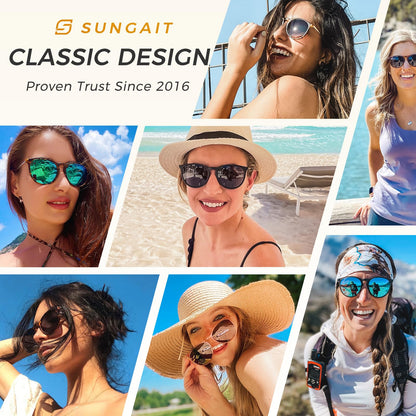 SUNGAIT Vintage Round Sunglasses for Women Men Classic Retro Designer Style (Black Frame(Matte Finish)/Polarized Grey Lens) 1567 PGHKH