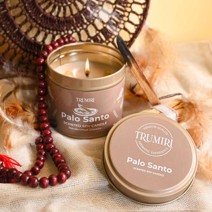 Palo Santo Candle for Home - Highly Scented with Citrine Crystals - 5oz Soy Wax Organic Non Toxic for Aromatherapy Relaxation Meditation - Room Decor for Men - New House Essentials - Pet Safe Candel