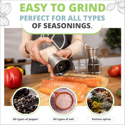 Oliver's Kitchen ® Salt & Pepper Grinder Set - 2X Premium Quality Ceramic Grinders - Easy to Fill & Use - Season to Perfection with Adjustable Coarseness - Large Capacity - Refill Less Often