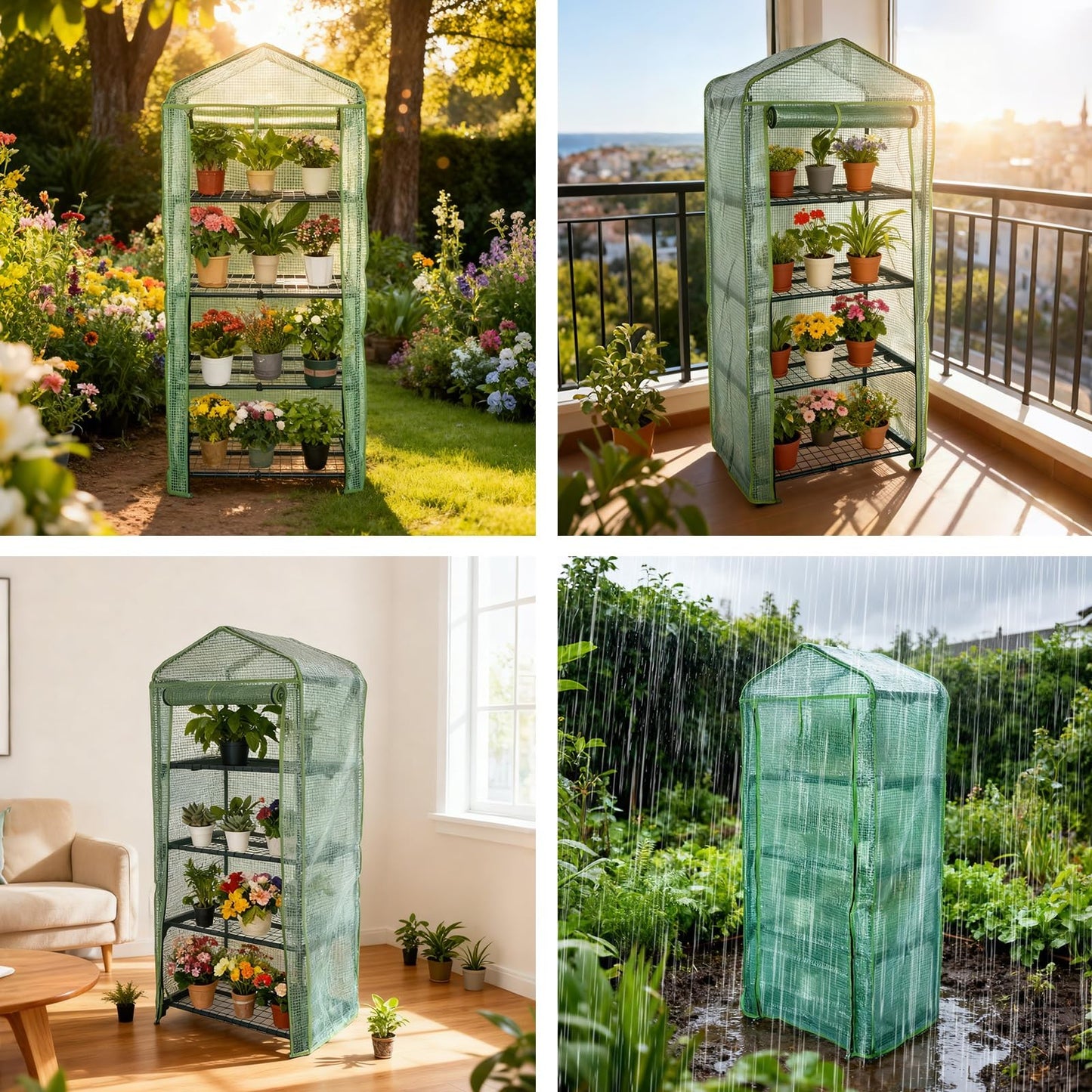 GreenGiggle 4 Tier Mini Indoor Greenhouse,27"x19"x62" Greenhouse for Indoors&greenhouses for Outdoors with PE Cover and Roll-Up Zipper Door