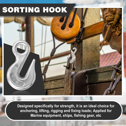 Otoolling 4 Pcs Stainless Steel 316 Eye Chain Grab Hook, 5/16 Inch, Heavy Duty Marine Grade for Truck, Boat, and Heavy Operations, 2000 Pounds Capacity