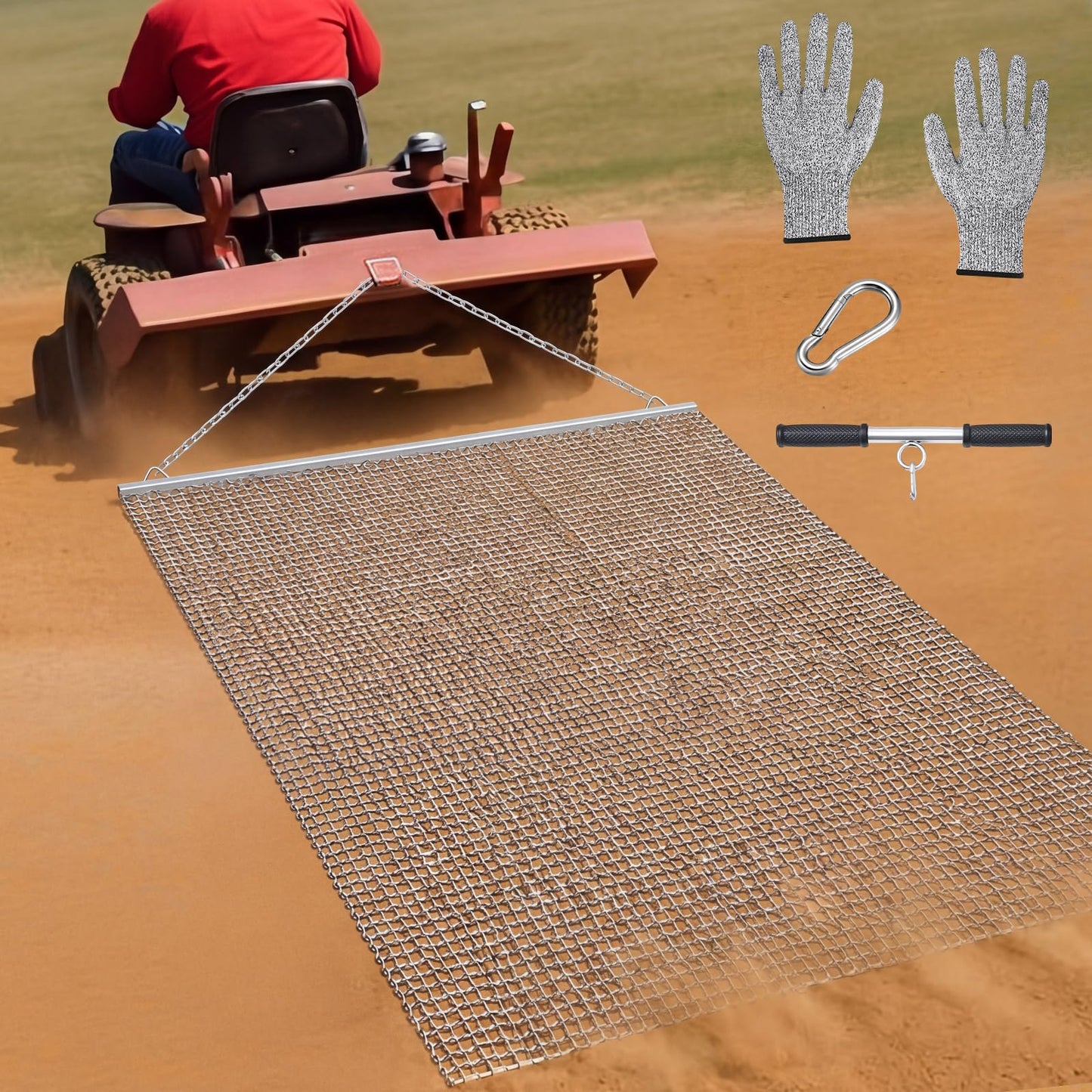 Otoolling Heavy Duty Drag Mat, Baseball Field Drag ATV/UTV Zinc Plated Field Surface Leveling Steel Mesh Infield Multi Surface Mat for Driveway Farm Garden Baseball Football(4'5'' X 5')